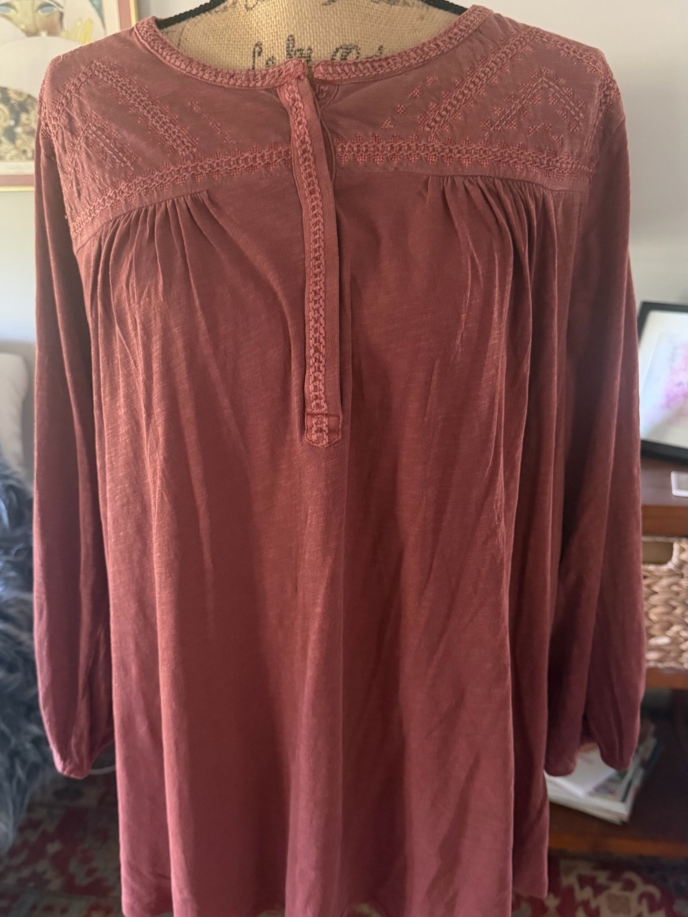 Lucky Brand Rust Long-Sleeve Peasant Blouse